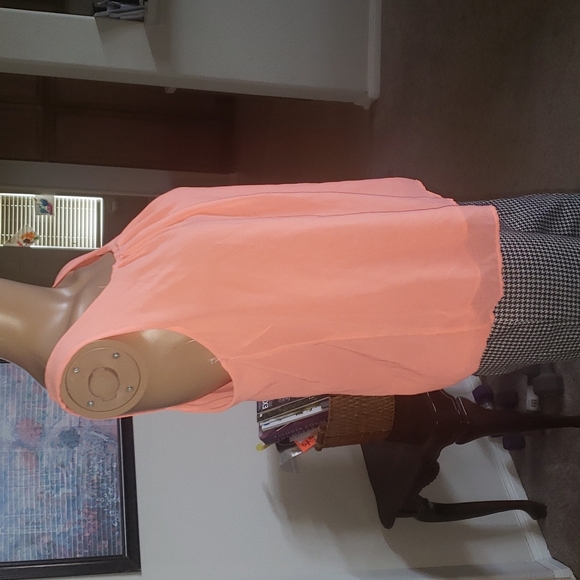 EM M neon orange sleeveless flowy top crisscross back - Picture 5 of 7